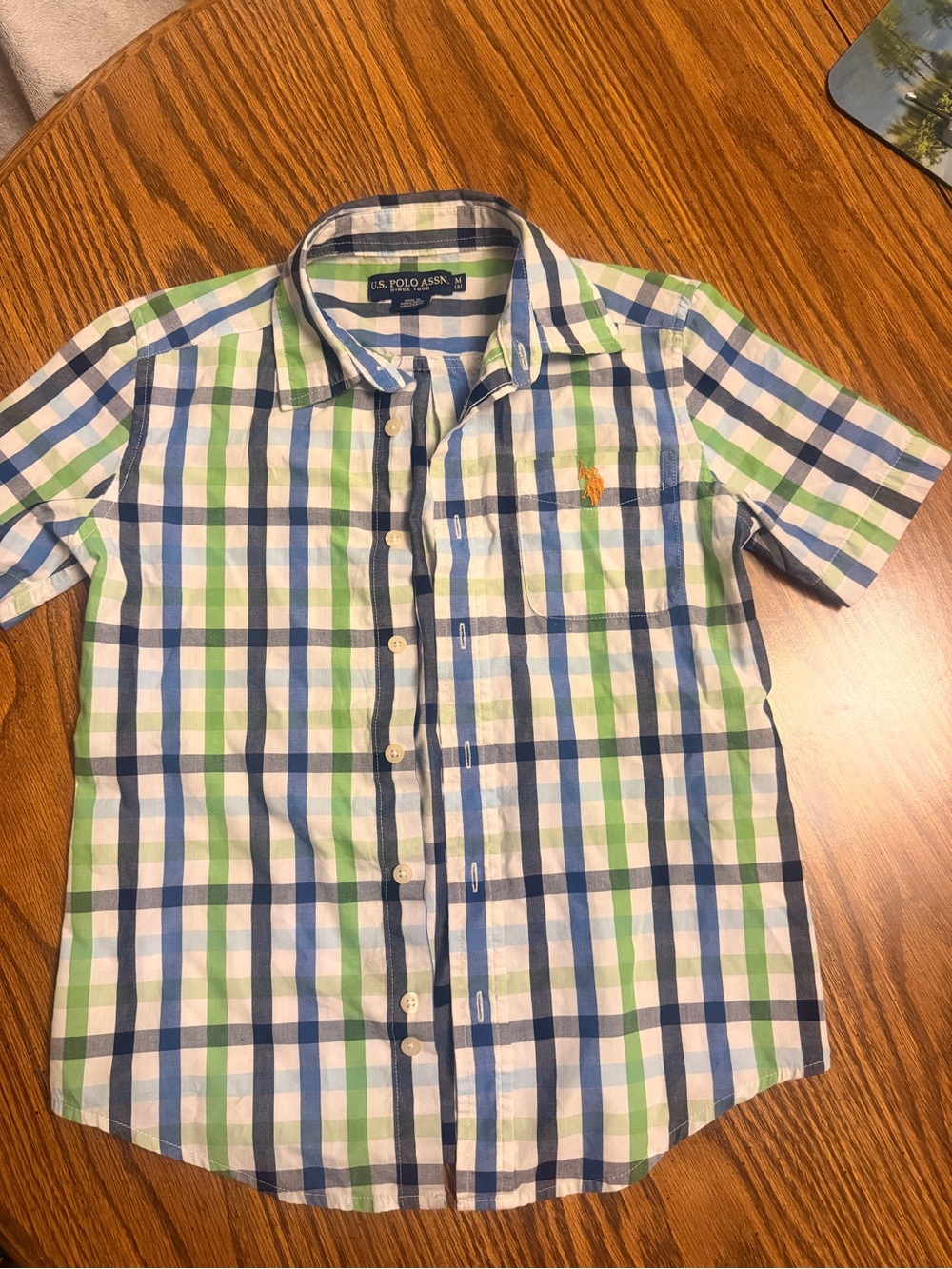 U.S. Polo Assn. Blue, Green & Navy Plaid Short Sleeve Button-Up
